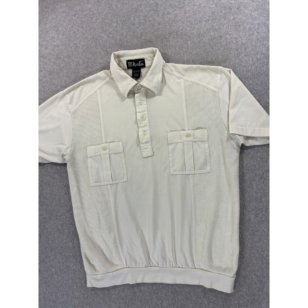 D'avila Vintage 1970's Short Sleeve Disco Polo Shirt (Men's Large)‎ Off White